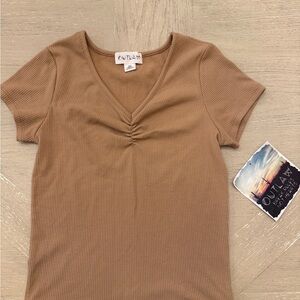 Outlaw Women's Brown Ribbed V-Neck Tee